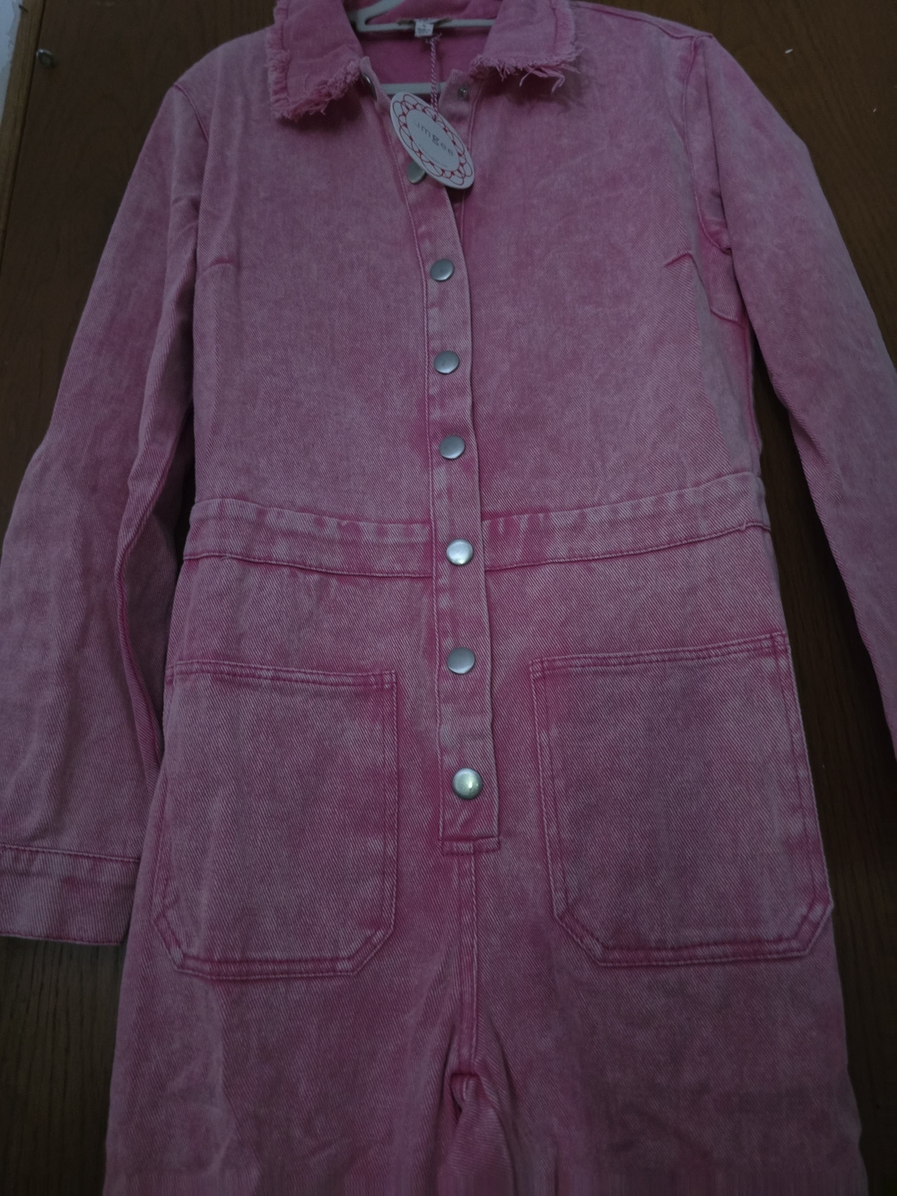 Umgee Pink Button-Front Denim Romper